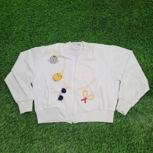 Vintage 80s Tennis Jacket Women Small 21x18 White